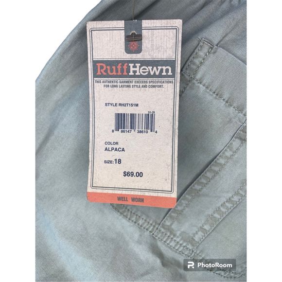 NWT Ruff Hewn beige/tan 100% cotton sz 18 cargo roll tab pants - Picture 4 of 5